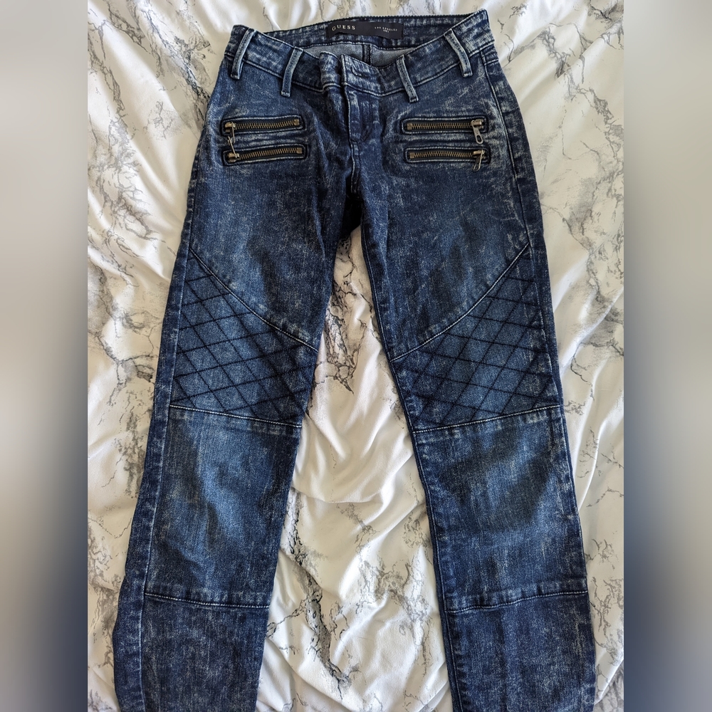 Guess Zipper Patchwork Blue Skinny Jeans 25
